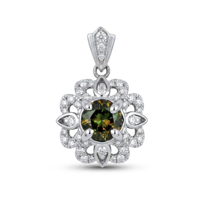 14K 0.57ct Round Color Change Sphene 0.25cttw VS White Diamonds Pendant