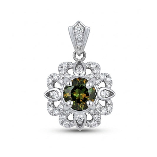14K 0.57ct Round Color Change Sphene 0.25cttw VS White Diamonds Pendant