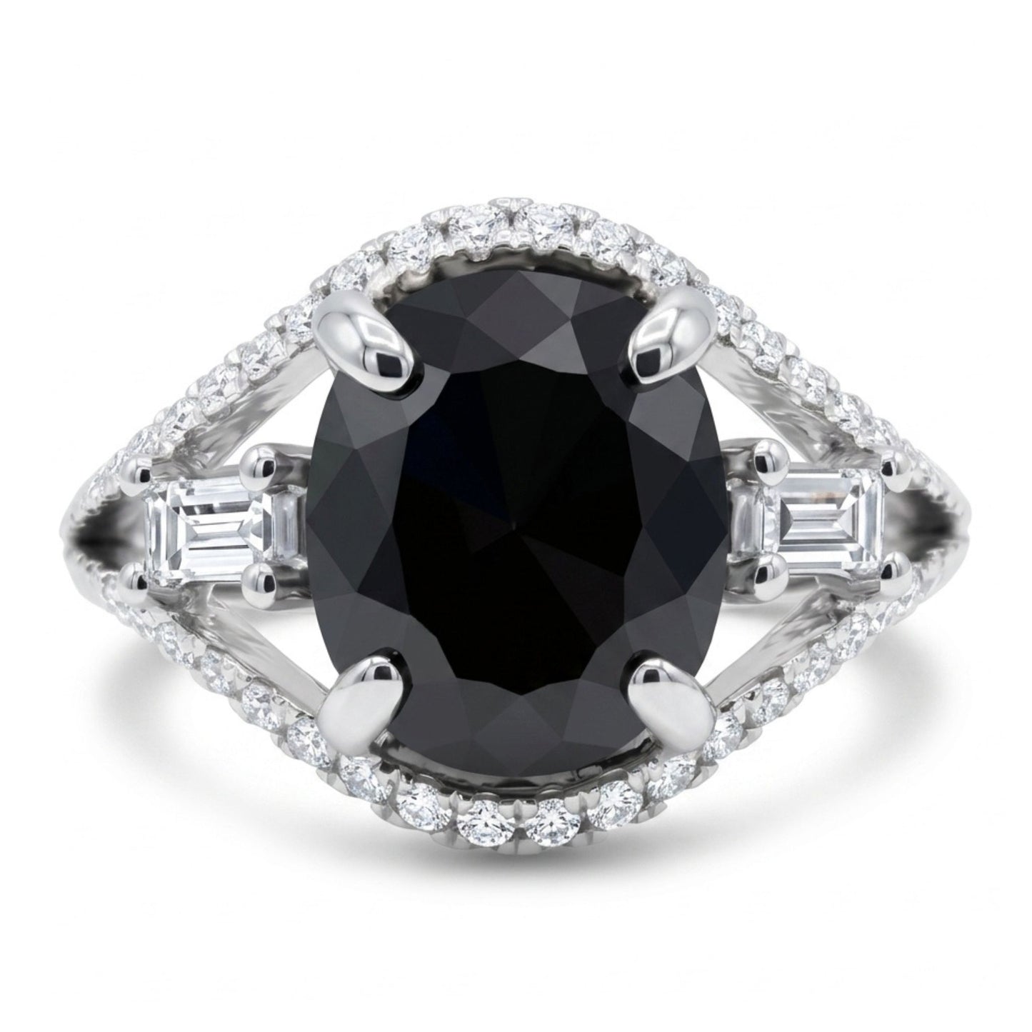 18K 1.85ct Oval Black Diamond 0.45cttw Baguette & Round White Diamonds Ring