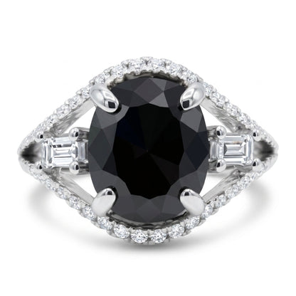 18K 1.85ct Oval Black Diamond 0.45cttw Baguette & Round White Diamonds Ring