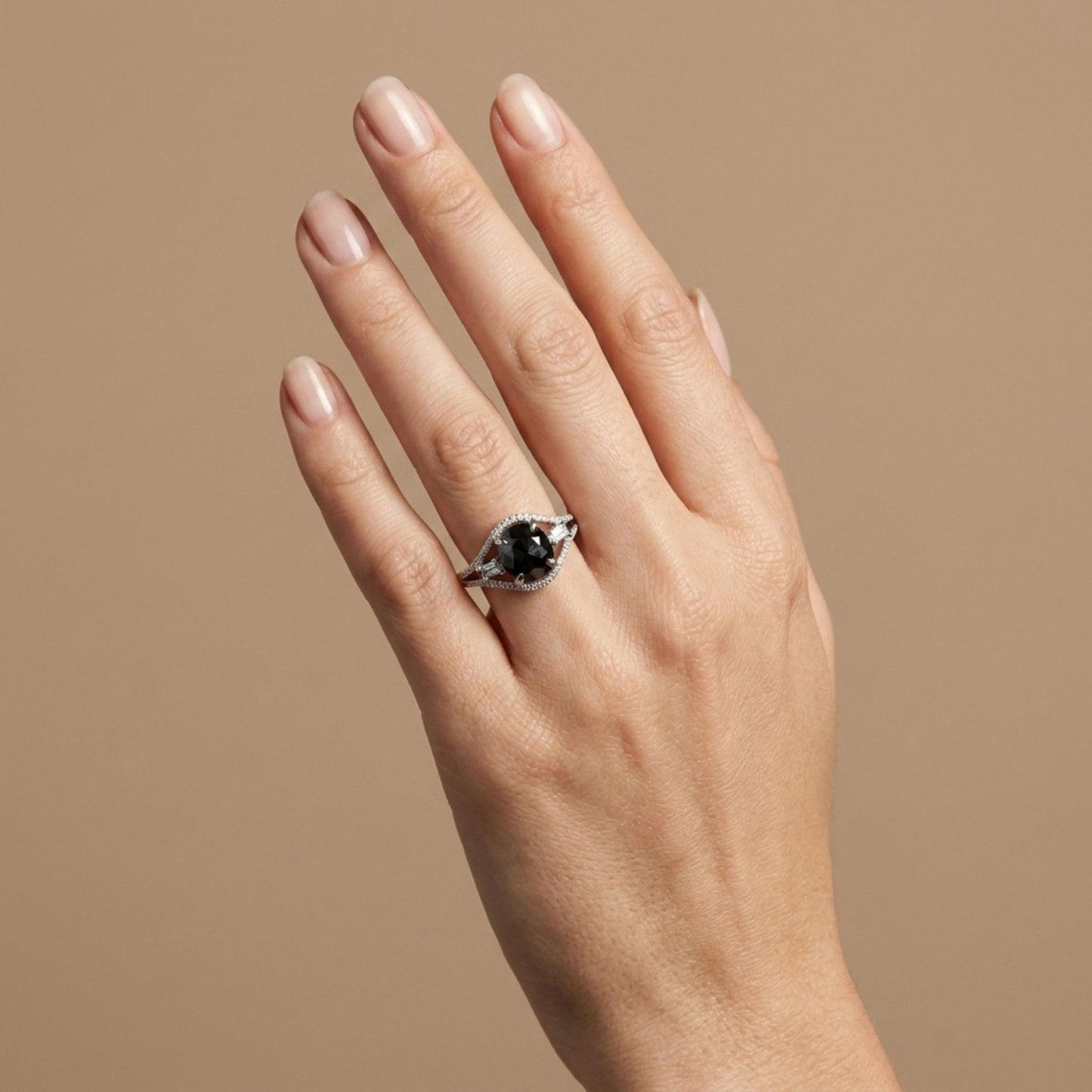 18K 1.85ct Oval Black Diamond 0.45cttw Baguette & Round White Diamonds Ring