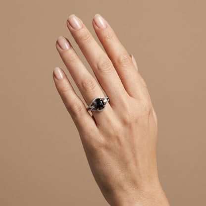 18K 1.85ct Oval Black Diamond 0.45cttw Baguette & Round White Diamonds Ring