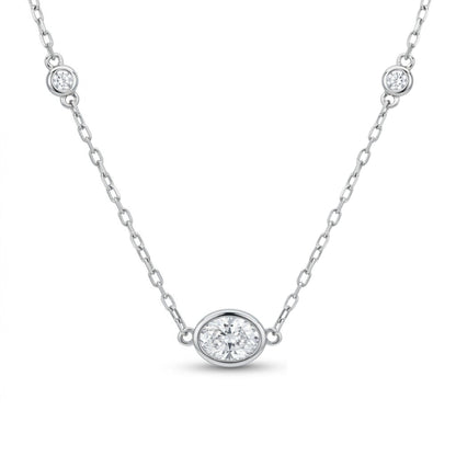 14K gold oval VS white diamond bezel set solitaire necklace