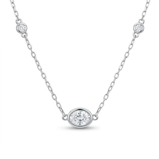 14K 0.40cttw Oval VS White Diamond Bezel Set Solitaire Necklace