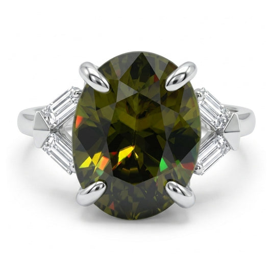 14K 6.22ct Oval Private Collection Color Change Sphene 0.35cttw White Diamonds Ring