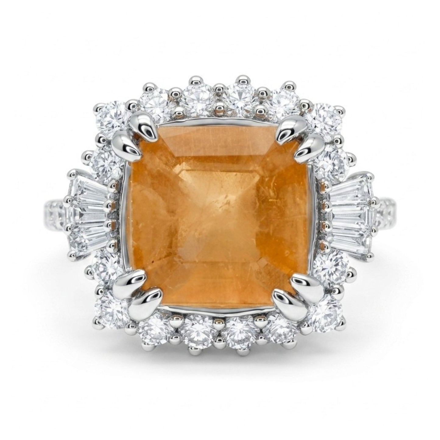 14K 1.91ct Asscher Cut Orange Hackmanite 0.68cttw White Diamonds Ring