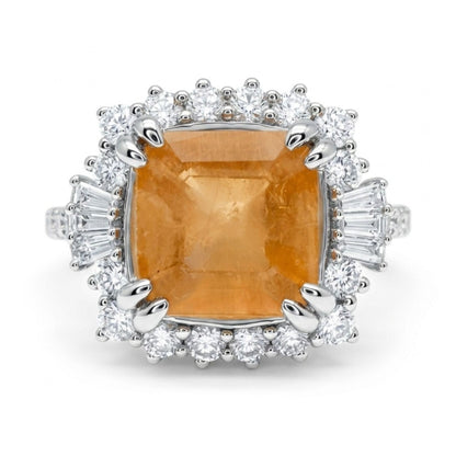 14K 1.91ct Asscher Cut Orange Hackmanite 0.68cttw White Diamonds Ring