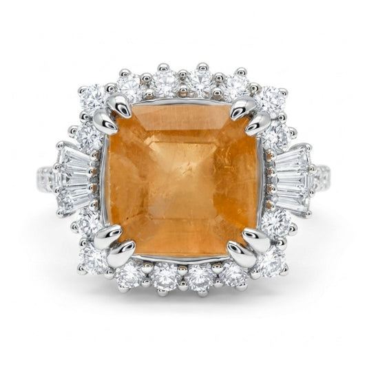 14K 1.91ct Asscher Cut Orange Hackmanite 0.68cttw White Diamonds Ring