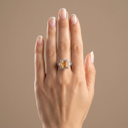 14K 1.91ct Asscher Cut Orange Hackmanite 0.68cttw White Diamonds Ring