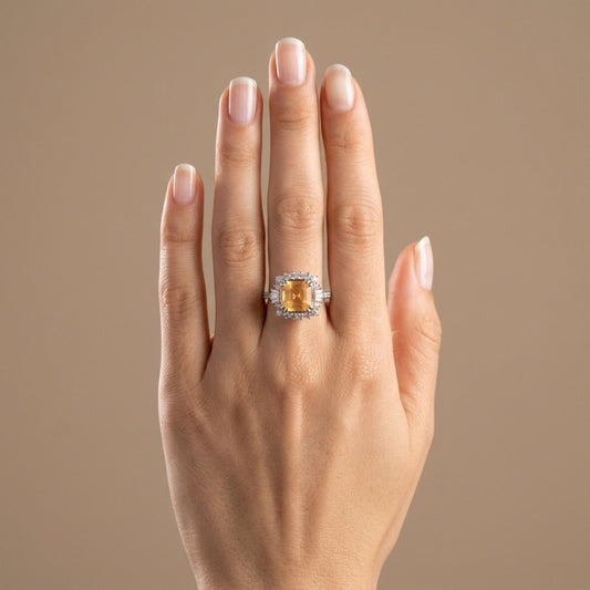 14K 1.91ct Asscher Cut Orange Hackmanite 0.68cttw White Diamonds Ring