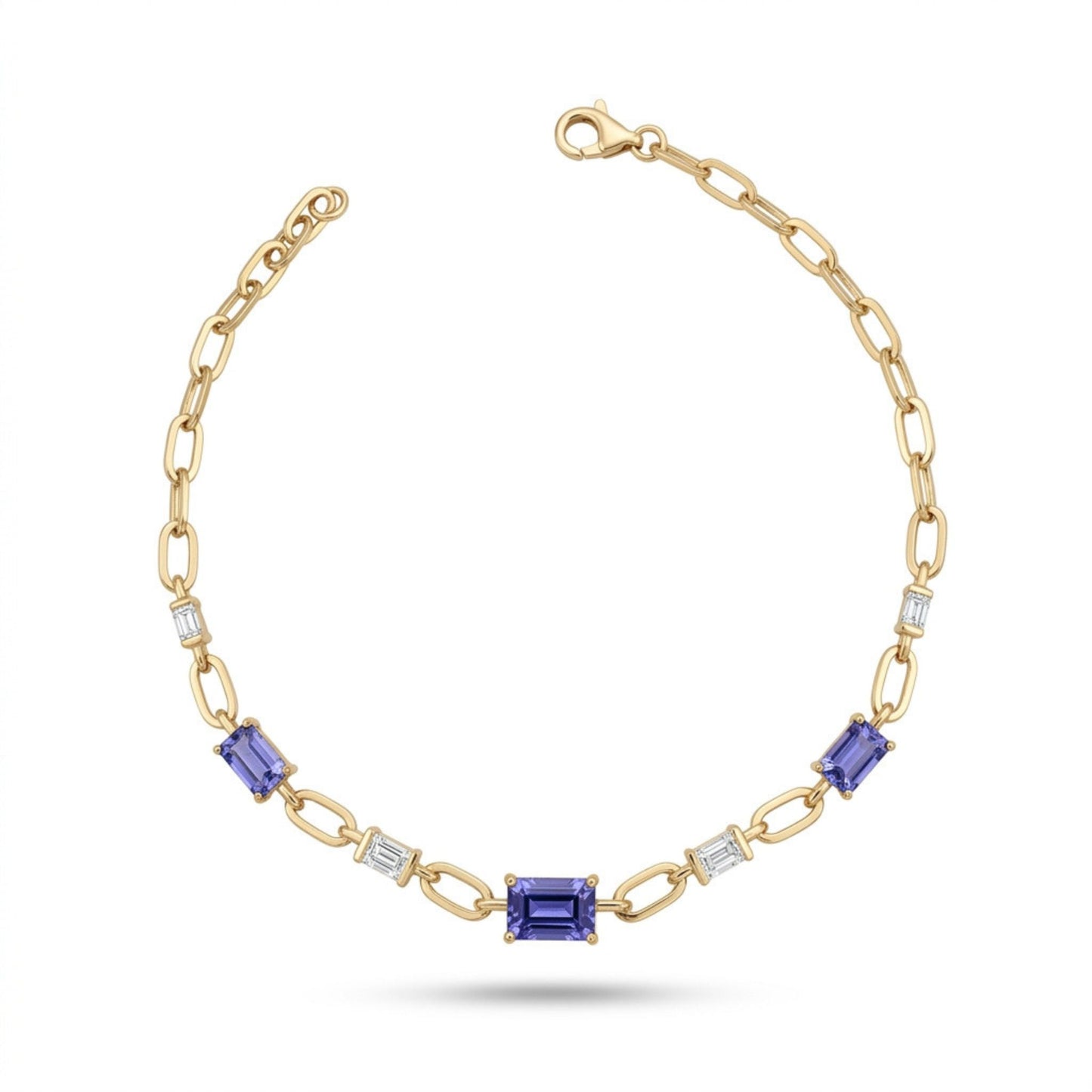 14K 1.19cttw Emerald Cut Tanzanite 0.29cttw Baguette White Diamond Bracelet