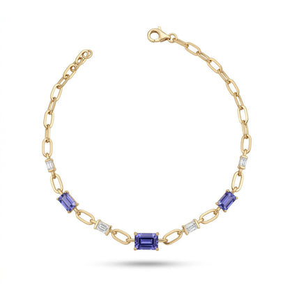 14K 1.19cttw Emerald Cut Tanzanite 0.29cttw Baguette White Diamond Bracelet