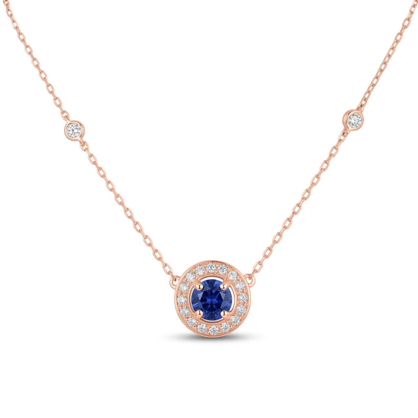 14K 0.60ct Round Blue Wing Tanzanite 0.33cttw VS White Diamonds Necklace