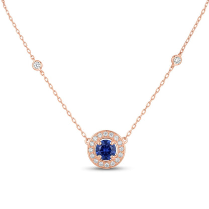 14K 0.60ct Round Blue Wing Tanzanite 0.33cttw VS White Diamonds Necklace