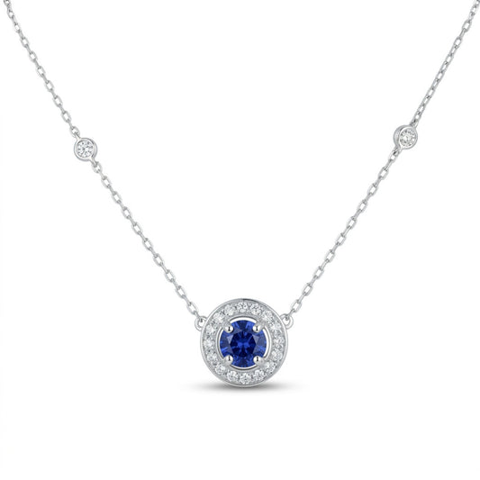 14K 0.60ct Round Blue Wing Tanzanite 0.33cttw VS White Diamonds Necklace