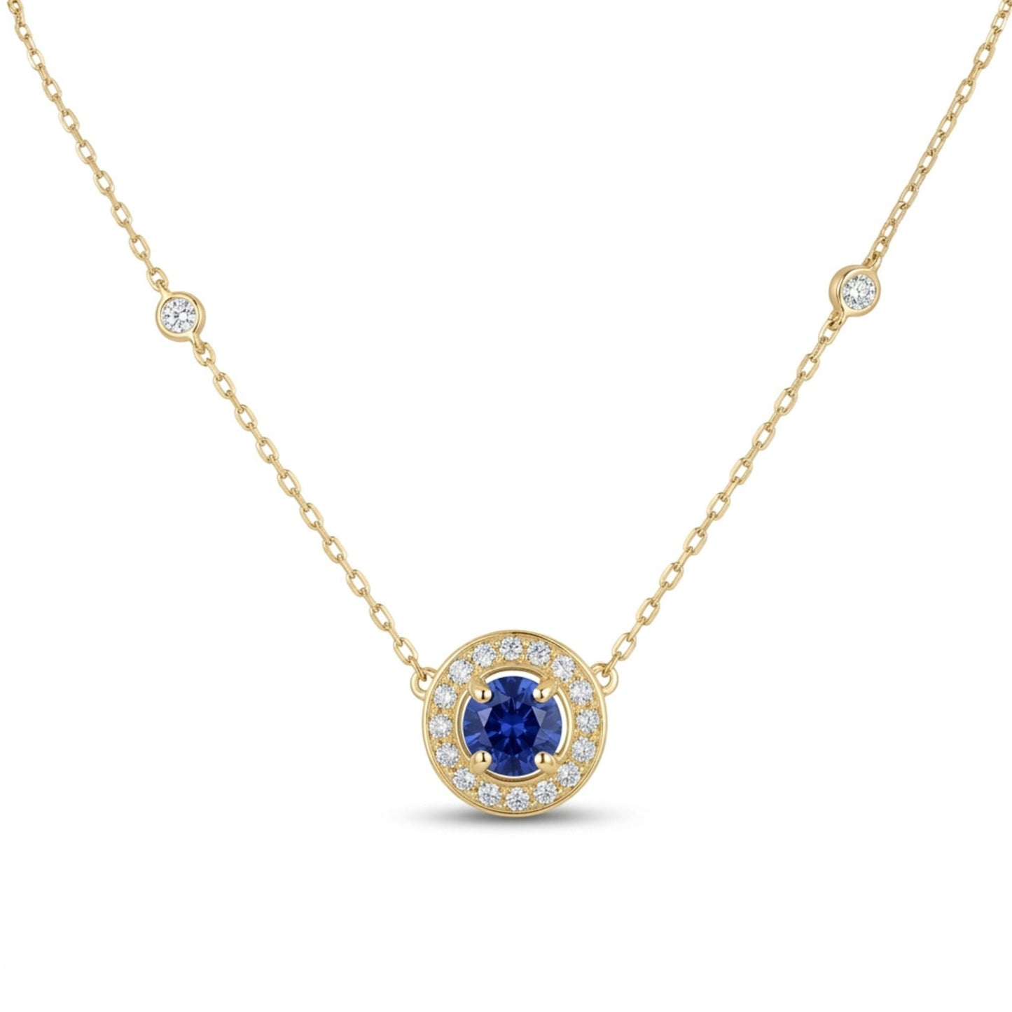 14K 0.60ct Round Blue Wing Tanzanite 0.33cttw VS White Diamonds Necklace