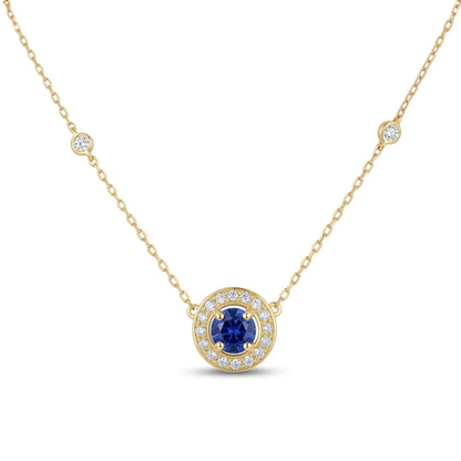 14K 0.60ct Round Blue Wing Tanzanite 0.33cttw VS White Diamonds Necklace