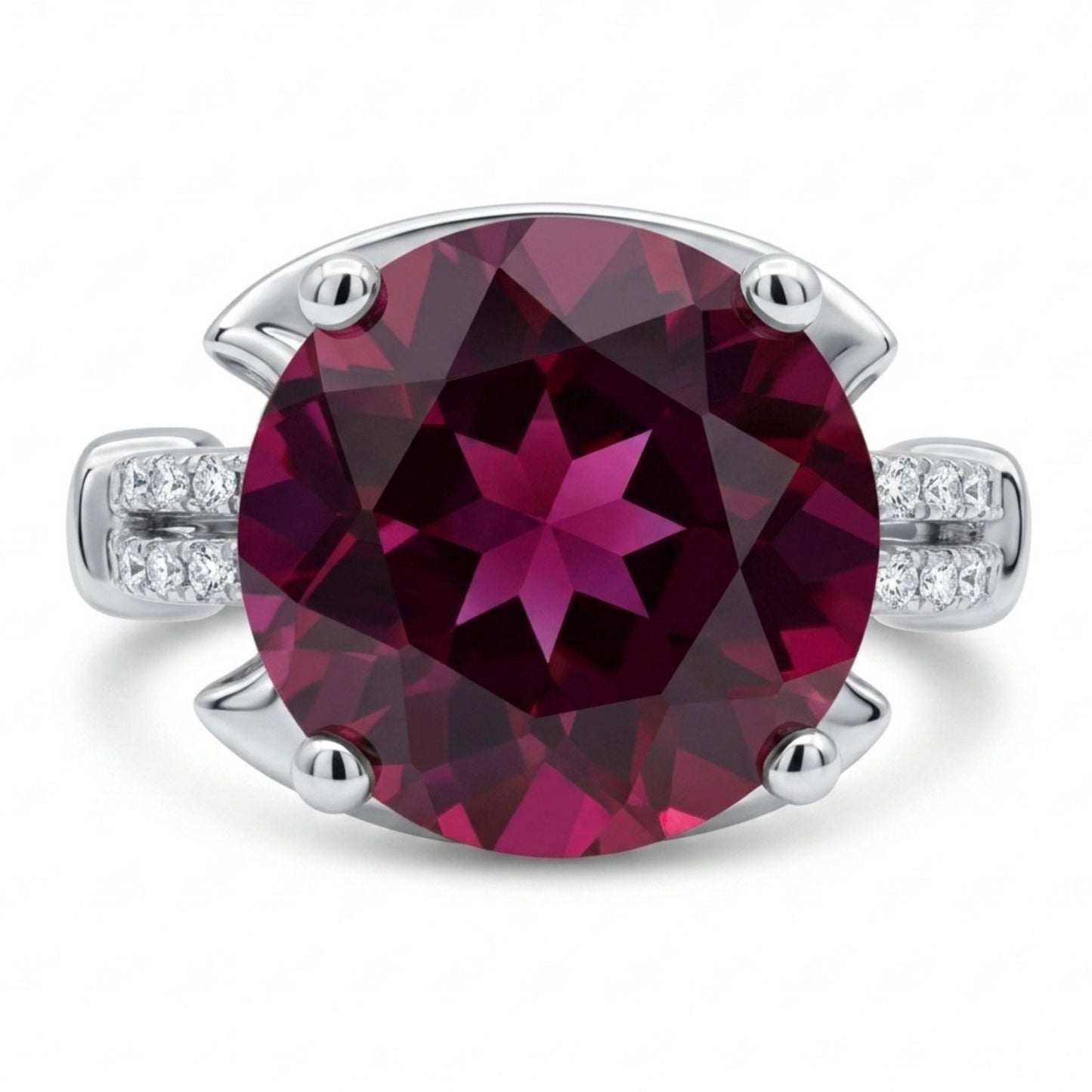 14K 6.15ct Round Royal Zambaran Garnet 0.22cttw VS White Diamonds Ring
