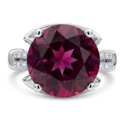 14K 6.15ct Round Royal Zambaran Garnet 0.22cttw VS White Diamonds Ring