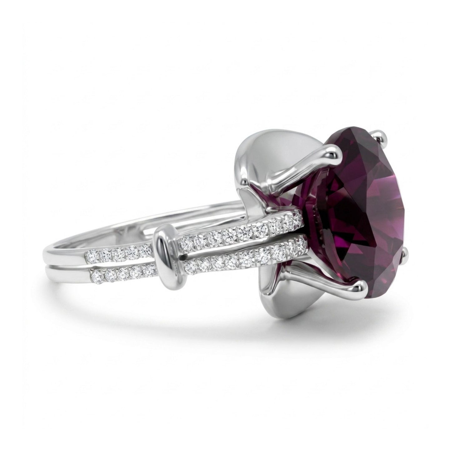 14K 6.15ct Round Royal Zambaran Garnet 0.22cttw VS White Diamonds Ring