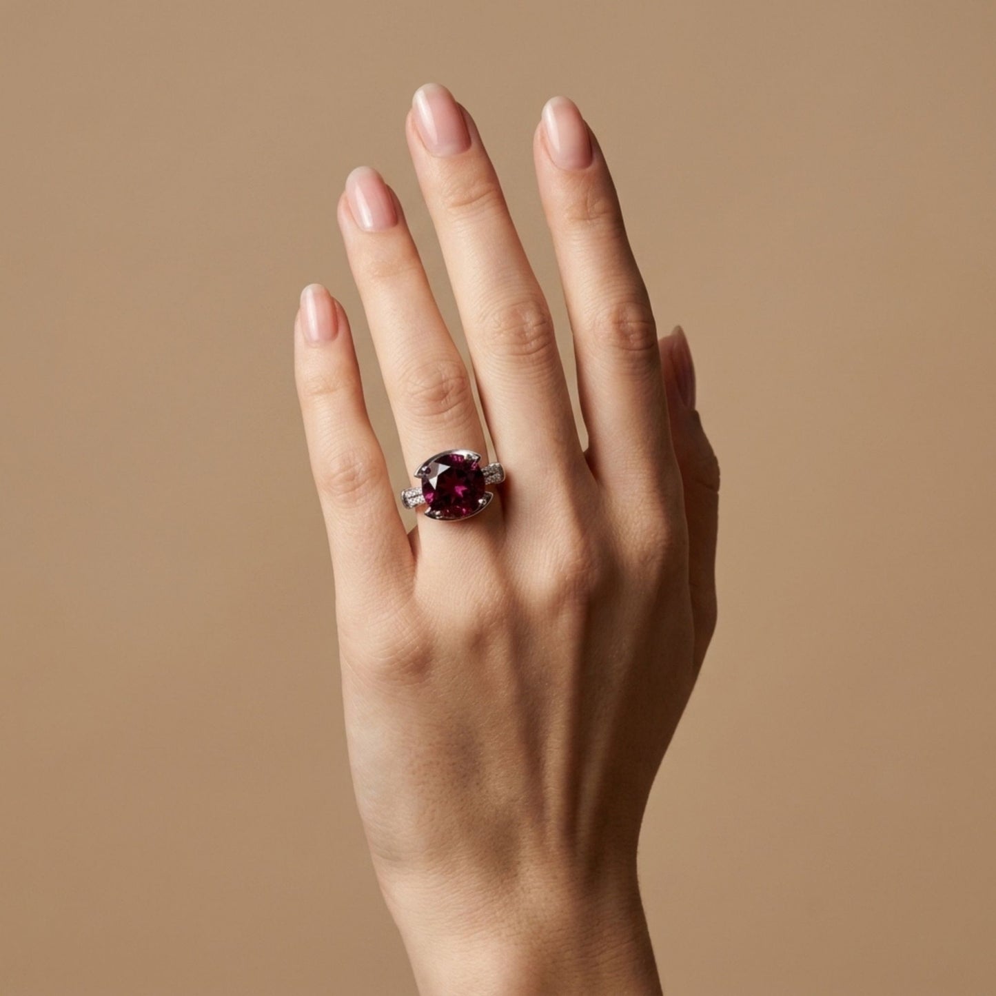 14K 6.15ct Round Royal Zambaran Garnet 0.22cttw VS White Diamonds Ring