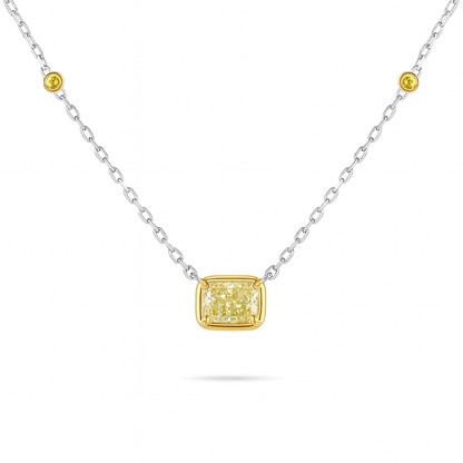 14K 0.53cttw Cushion VS Yellow Diamond 0.03cttw Yellow Diamonds Solitaire Necklace