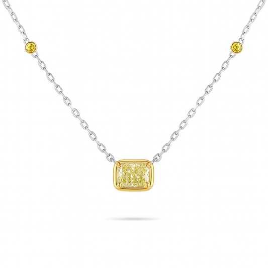 14K 0.53cttw Cushion VS Yellow Diamond 0.03cttw Yellow Diamonds Solitaire Necklace