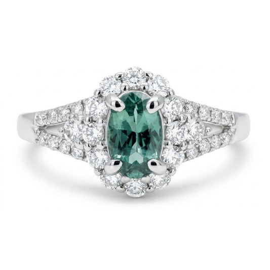 14K 0.40ct Oval Alexandrite 0.50cttw VS White Diamonds Ring