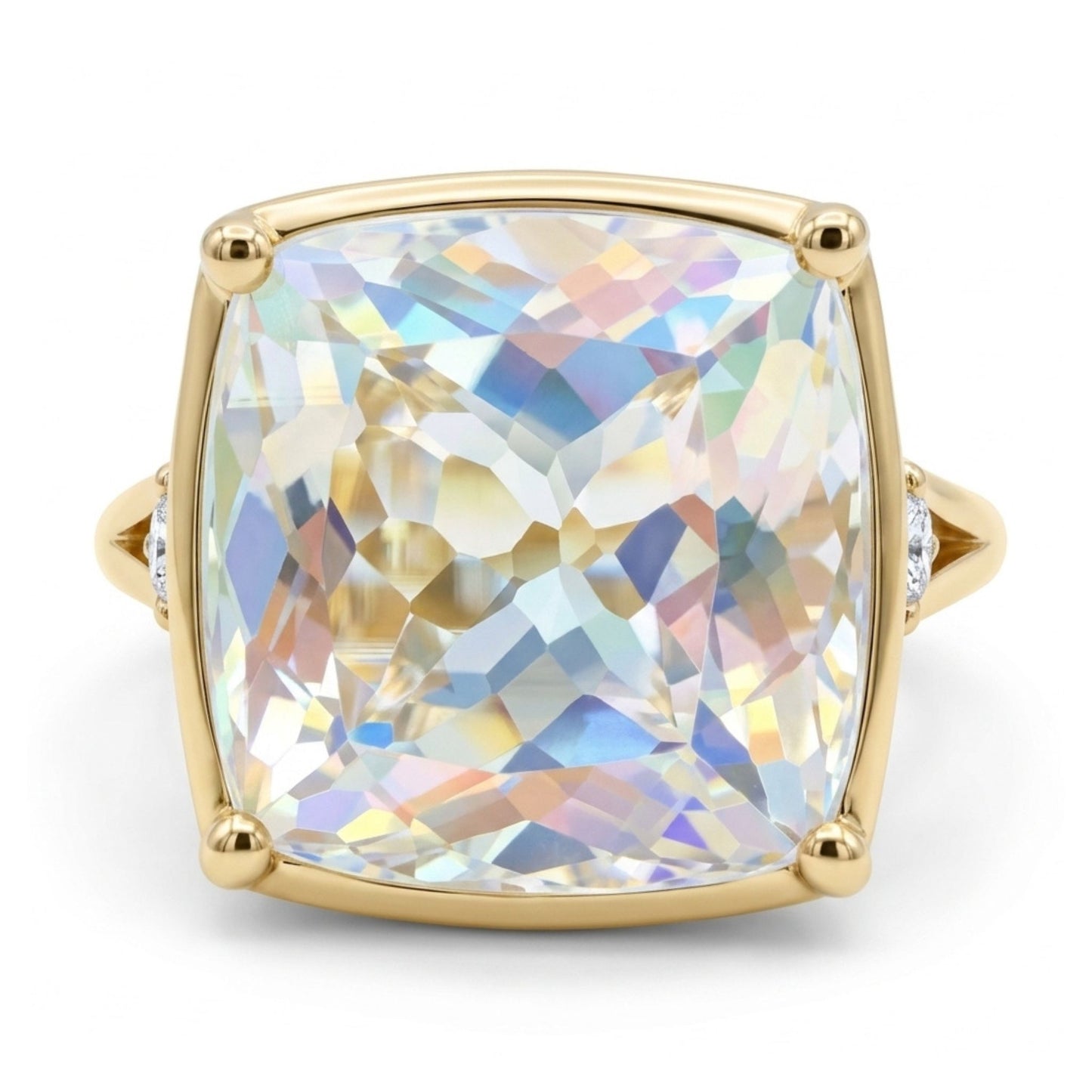 14K 6.28ct Cushion Moonstone 0.12cttw White Diamonds Ring