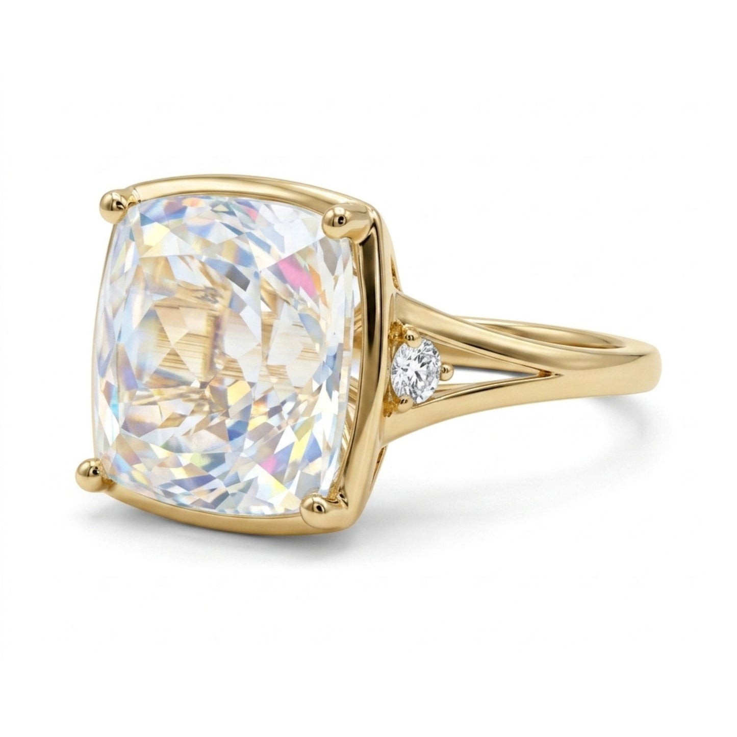 14K 6.28ct Cushion Moonstone 0.12cttw White Diamonds Ring