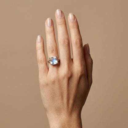 14K 6.28ct Cushion Moonstone 0.12cttw White Diamonds Ring