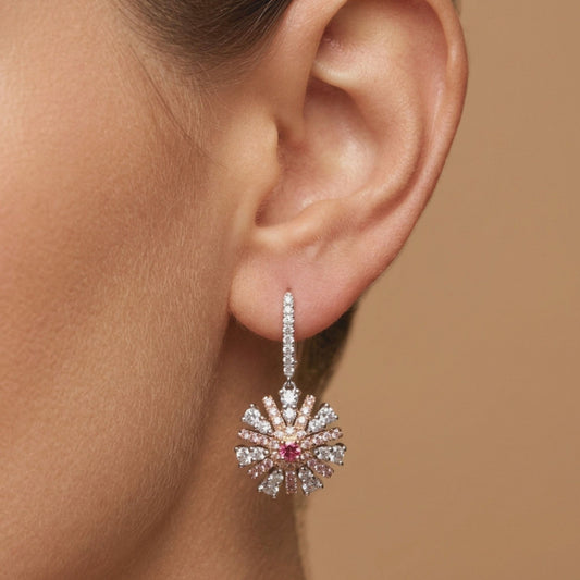 14K 0.14cttw Round Mahenge Pink Spinel 1.69 Pink & White Diamonds Drop Earrings