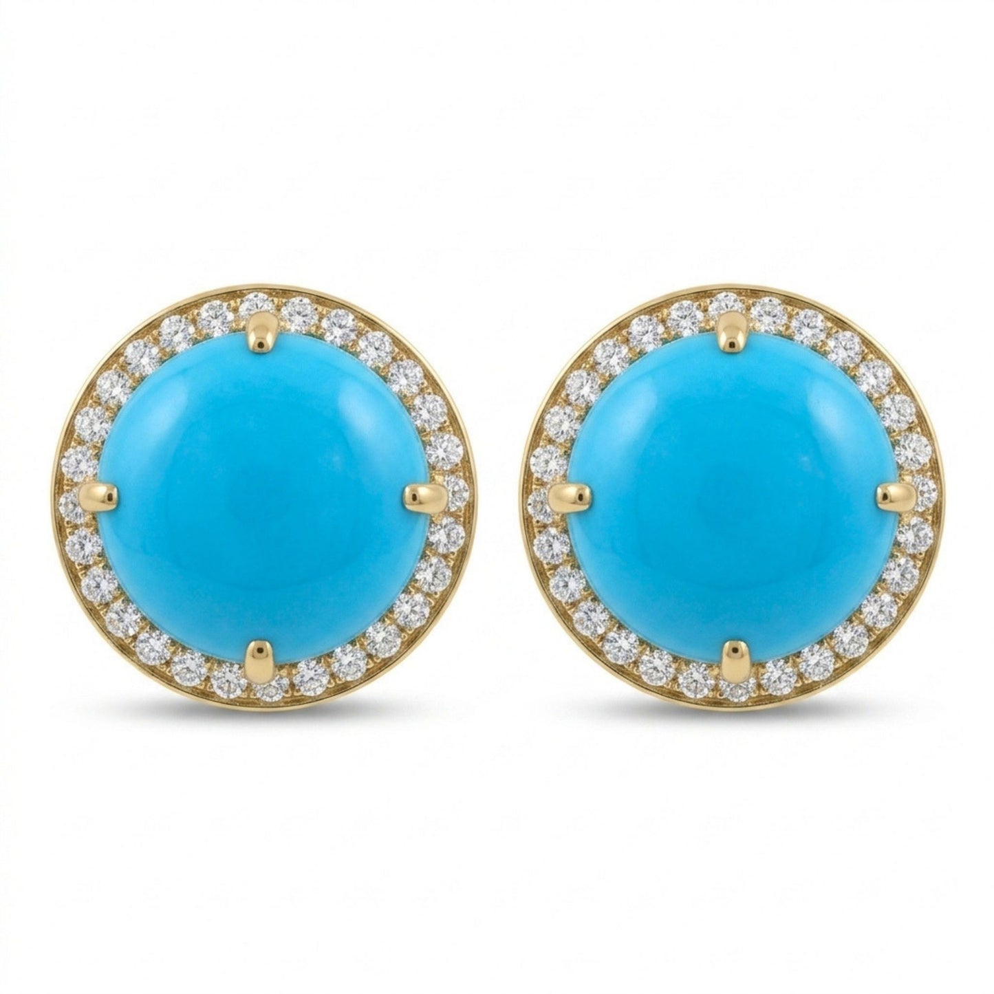 14K 6.50cttw Round Sleeping Beauty Turquoise 0.37cttw VS White Diamonds Stud Earrings