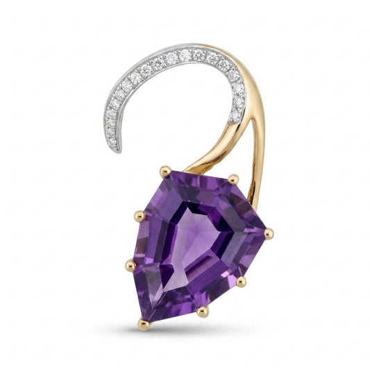 14K 4.89ct Fancy Cut Amethyst 0.09cttw VS White Diamonds Pendant