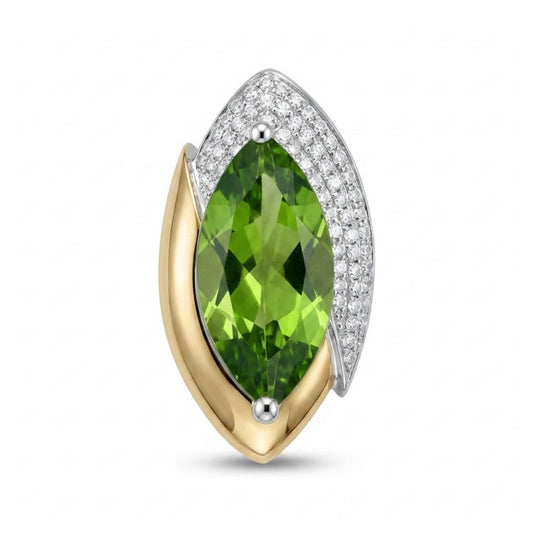 14K 3.75ct Marquise Peridot 0.35cttw VS White Diamonds Pendant