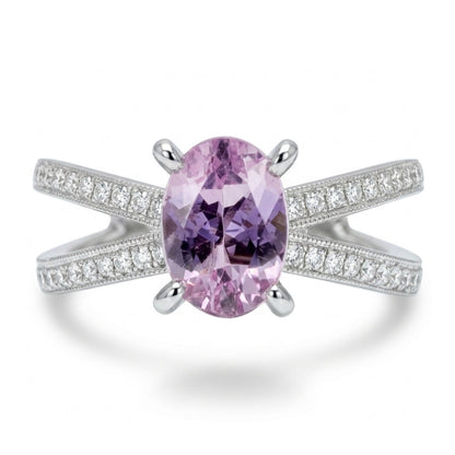 14K 0.84ct Oval Pink Imperial Topaz 0.41cttw White Diamonds Ring