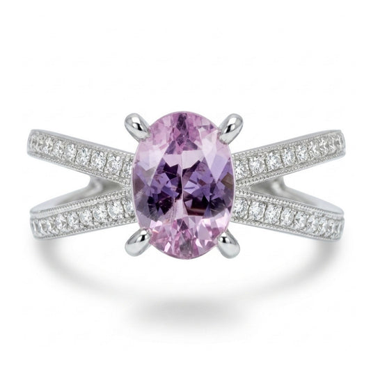 14K 0.84ct Oval Pink Imperial Topaz 0.41cttw White Diamonds Ring