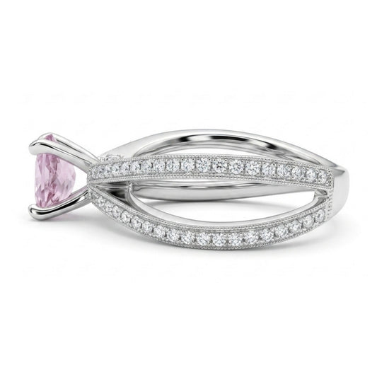 14K 0.84ct Oval Pink Imperial Topaz 0.41cttw White Diamonds Ring