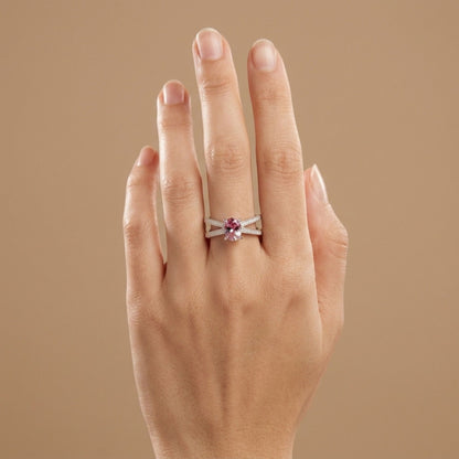 14K 0.84ct Oval Pink Imperial Topaz 0.41cttw White Diamonds Ring