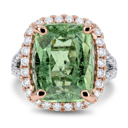 18K 4.77ct Cushion Green Paraiba 0.84cttw White Diamonds Ring