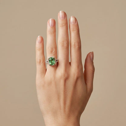 18K 4.77ct Cushion Green Paraiba 0.84cttw White Diamonds Ring