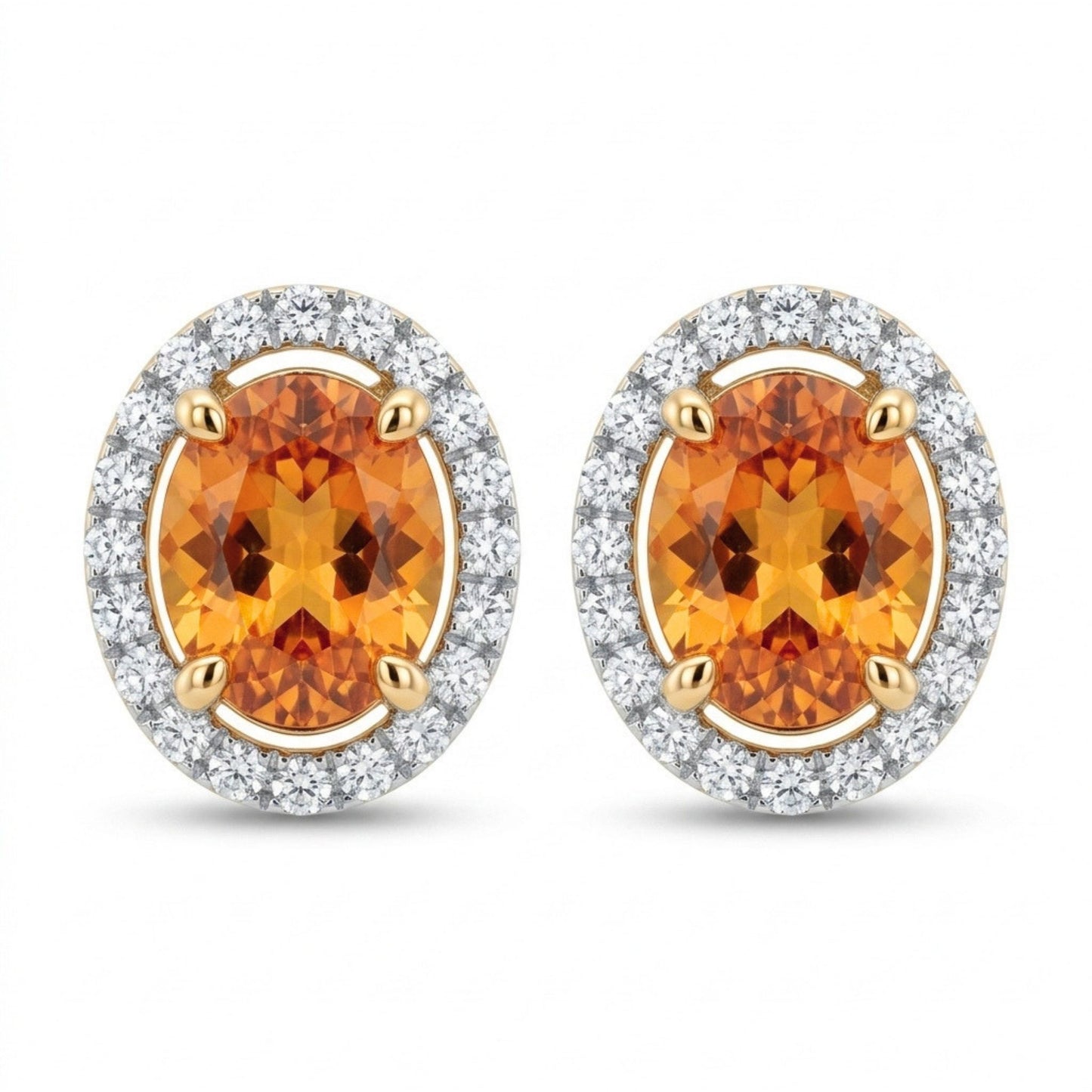 14K 2.96cttw Oval Mandarin Garnet 0.40cttw White Diamonds Stud Earrings