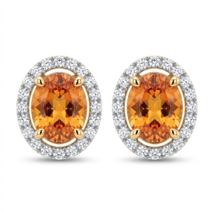 14K 2.96cttw Oval Mandarin Garnet 0.40cttw White Diamonds Stud Earrings