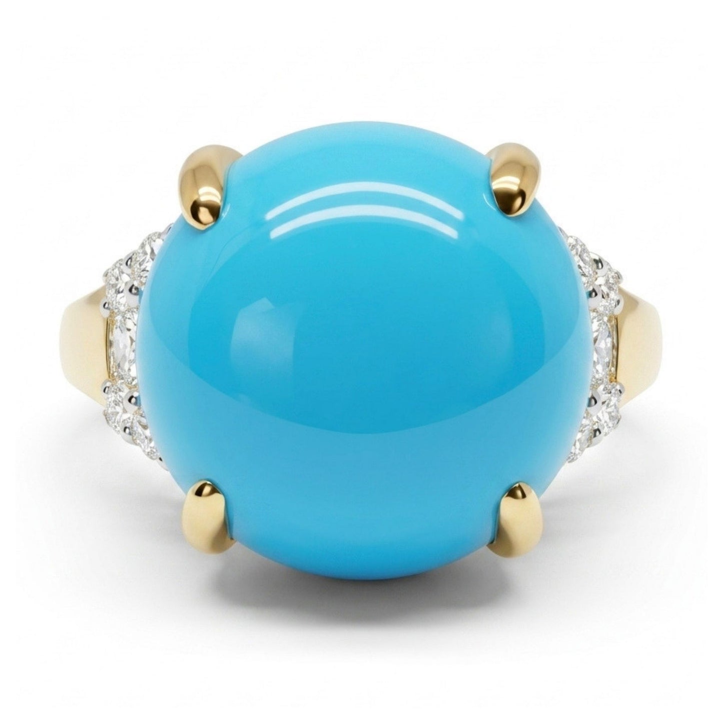 14K 6.34ct Round Sleeping Beauty Turquoise 0.16cttw VS White Diamonds Ring