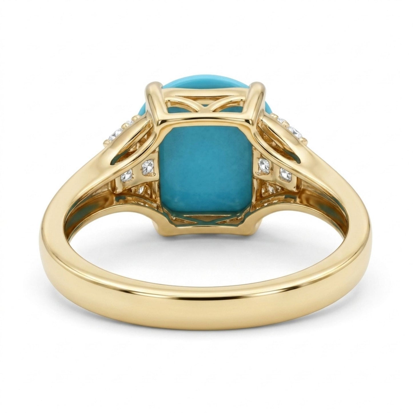 14K 6.34ct Round Sleeping Beauty Turquoise 0.16cttw VS White Diamonds Ring