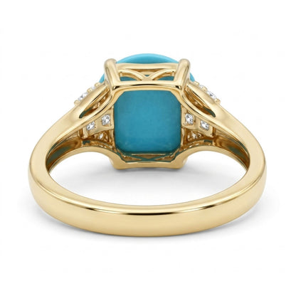 14K 6.34ct Round Sleeping Beauty Turquoise 0.16cttw VS White Diamonds Ring