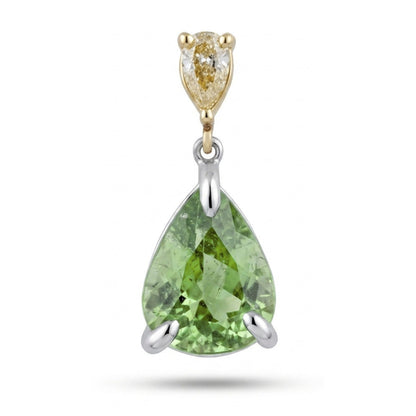 14K 3.81ct Pear Shape Green Paraiba 0.27ct Pear Shape VS Yellow Diamond Pendant