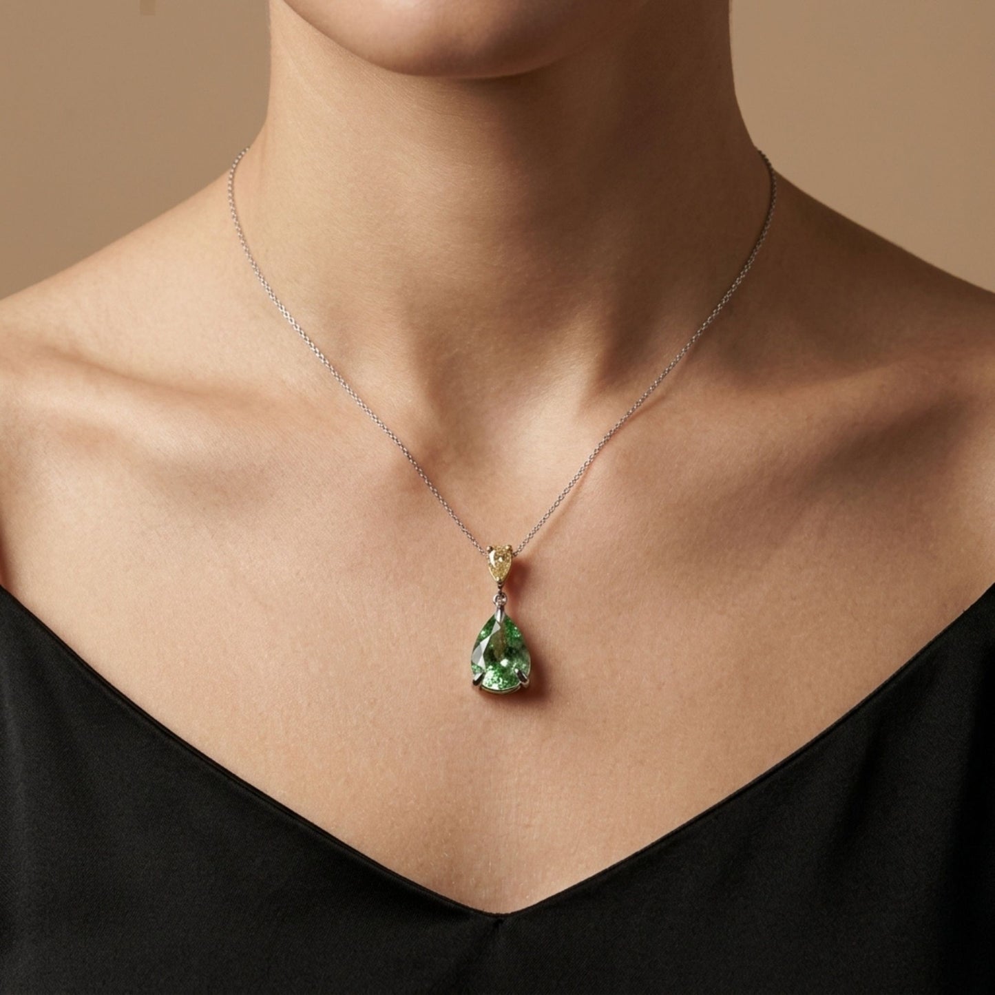 14K 3.81ct Pear Shape Green Paraiba 0.27ct Pear Shape VS Yellow Diamond Pendant