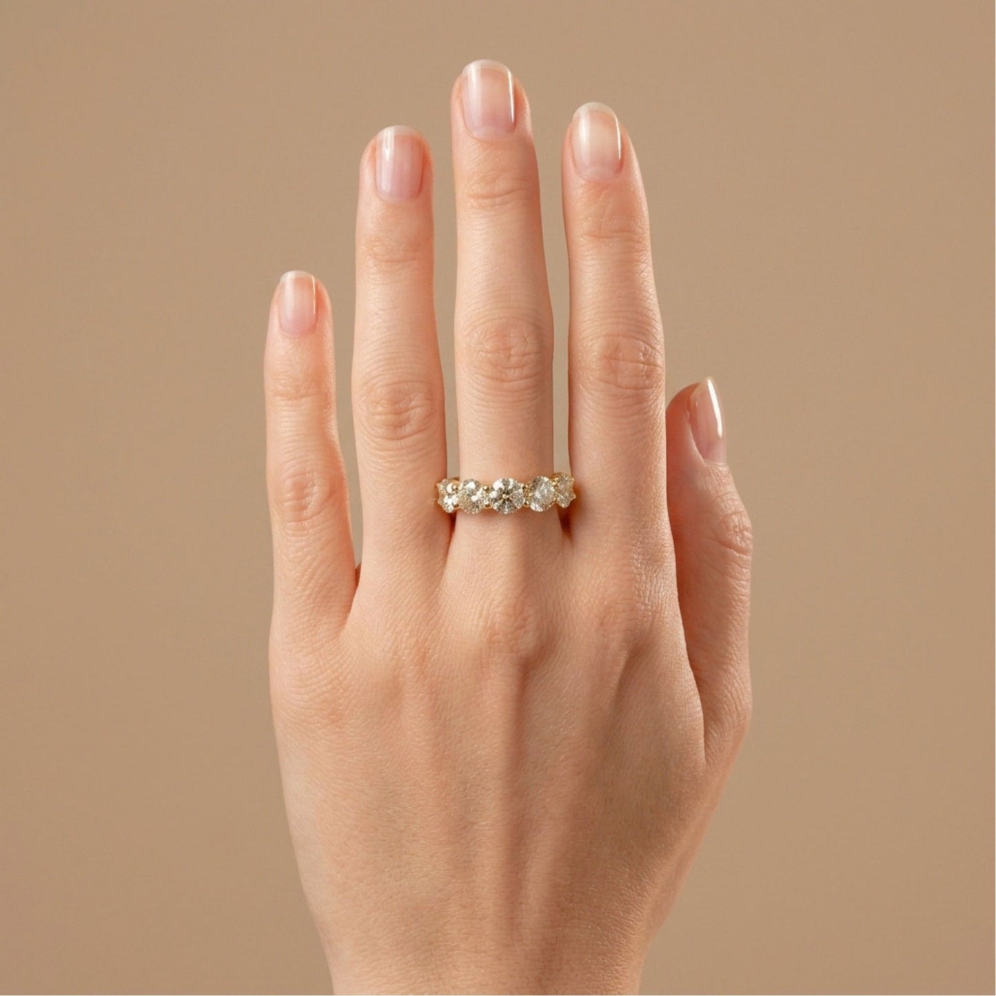 14K 3.50cttw Round VS White Diamond 5 Stone Band Ring