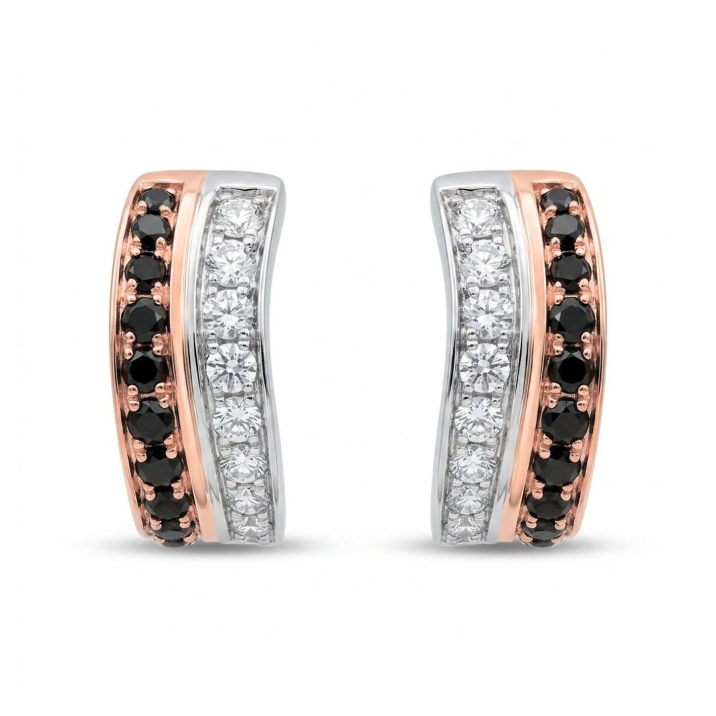 14K 0.50cttw Black and White Diamond Huggie Earrings